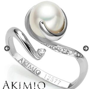 NEW Akimio Platinum Designer Engagement Ring Diamonds & White Pearl Size 7